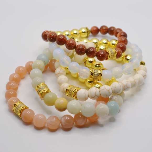 White Quartz and Silver Hematite with Zircon in Copper Charm Gemstone Bracelet - Picture 6 of 7